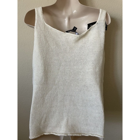 Kasper Ivory White Sand Beaded Sleeveless Women's Sweater Blouse Top Size L - Picture 5 of 5